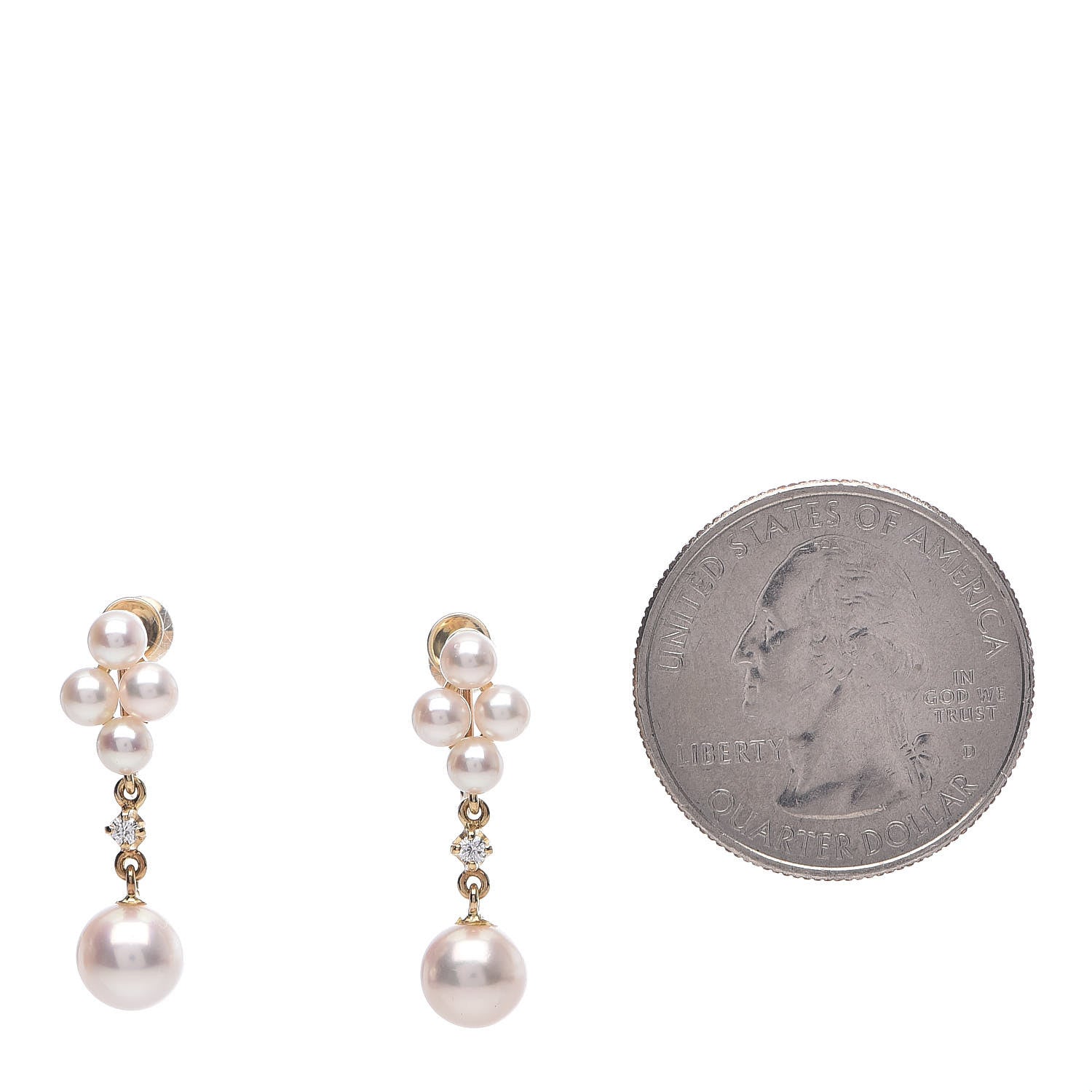 Mikimoto 18K Yellow Gold Diamond Akoya Pearl 3.5-6.5mm Drop Screw Back Earrings 2 of 4
