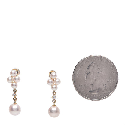 Mikimoto 18K Yellow Gold Diamond Akoya Pearl 3.5-6.5mm Drop Screw Back Earrings 2 of 4
