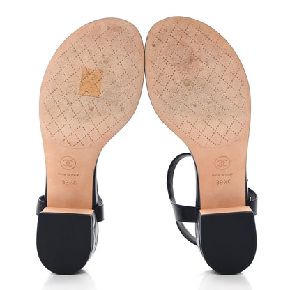 Chanel Lambskin Chain CC Logo Thong Sandals 39.5 Navy 5 of 9