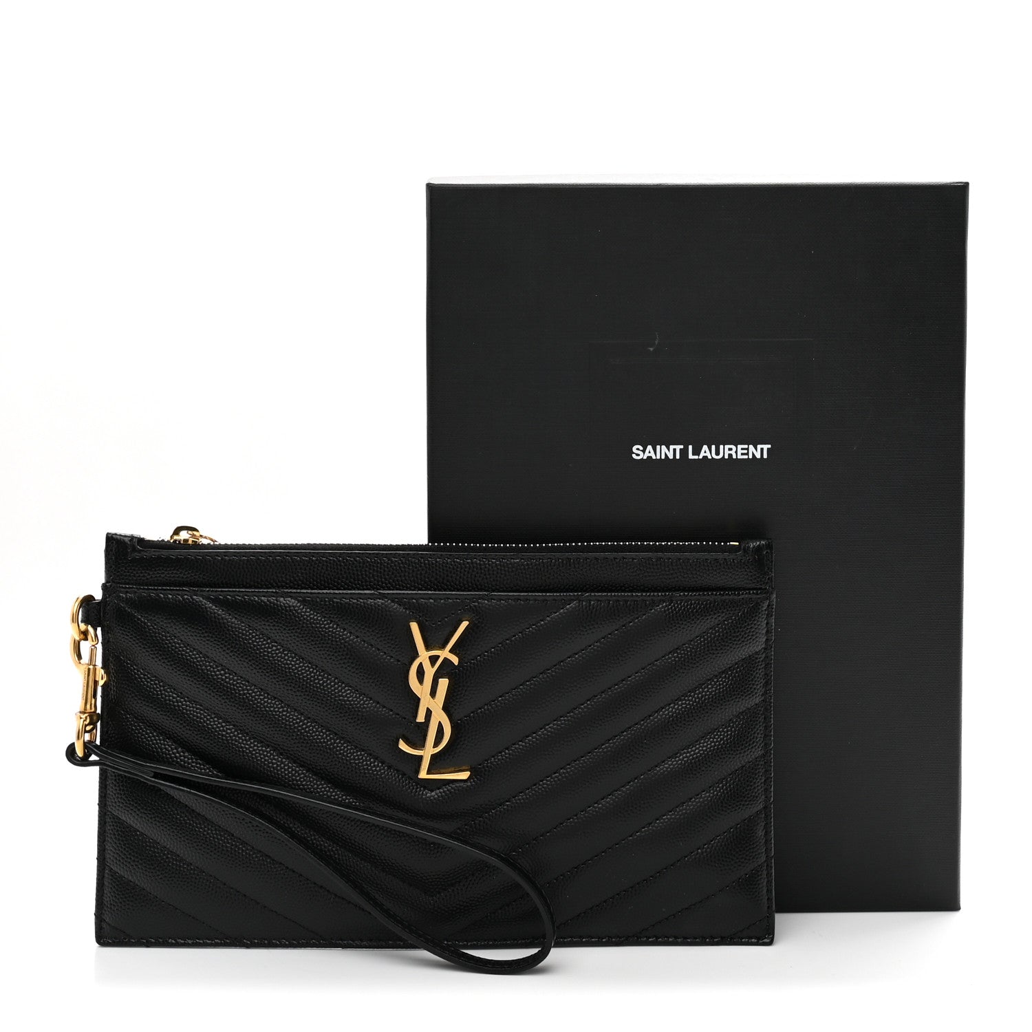 Saint Laurent Grain De Poudre Chevron Monogram Large Bill Pouch Black 8 of 8