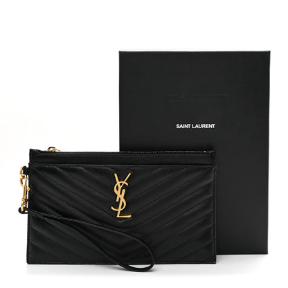 Saint Laurent Grain De Poudre Chevron Monogram Large Bill Pouch Black 8 of 8