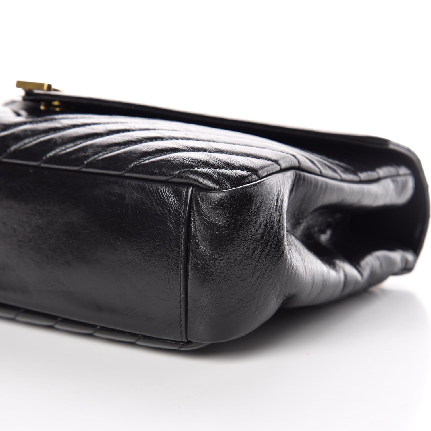 Saint Laurent Cracked Shiny Calfskin Matelasse Chevron Monogram Large College Satchel Black 6 of 12