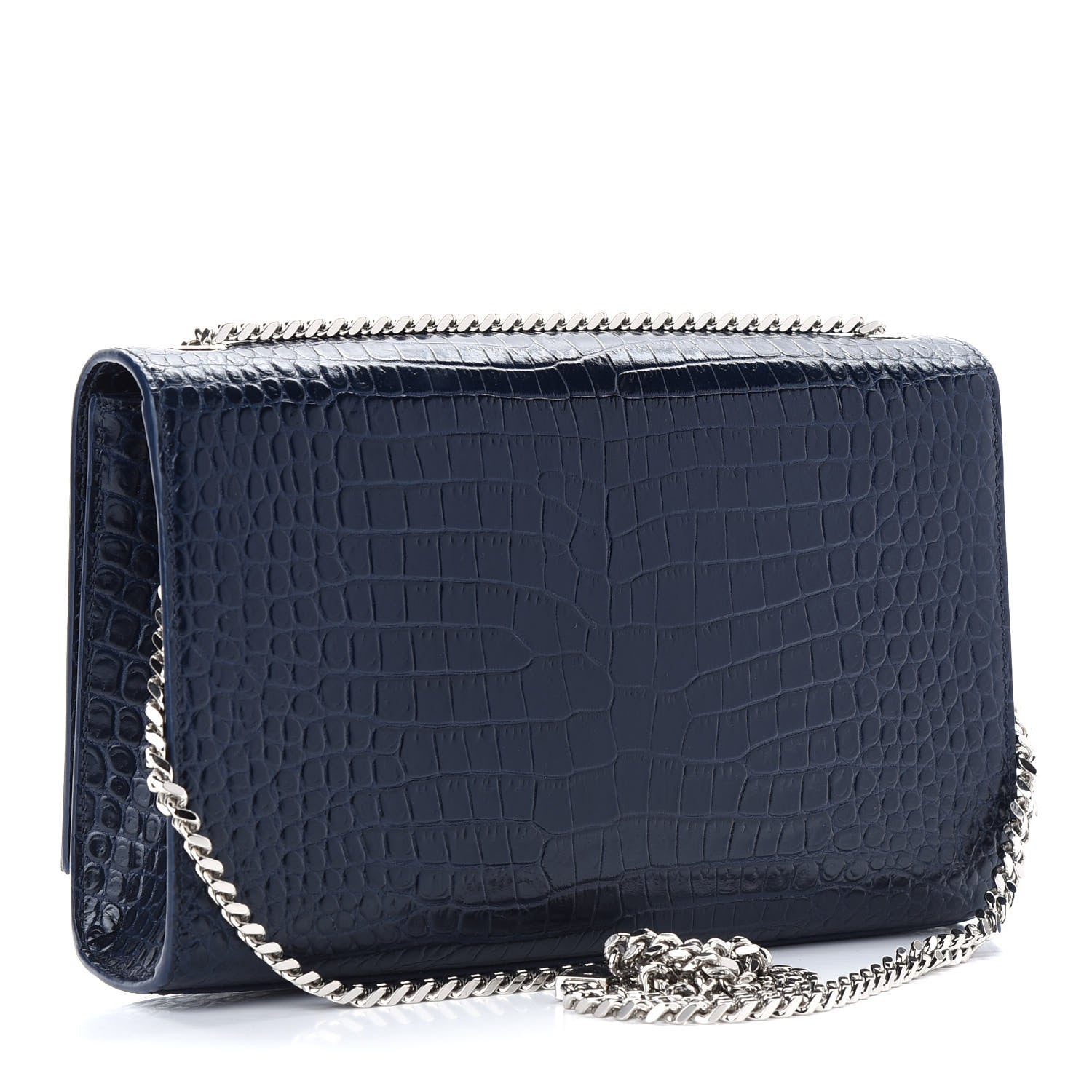 Saint Laurent Calfskin Crocodile Embossed Medium Classic Monogram Kate Tassel Satchel Deep Marine 2 of 7