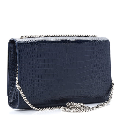 Saint Laurent Calfskin Crocodile Embossed Medium Classic Monogram Kate Tassel Satchel Deep Marine 2 of 7