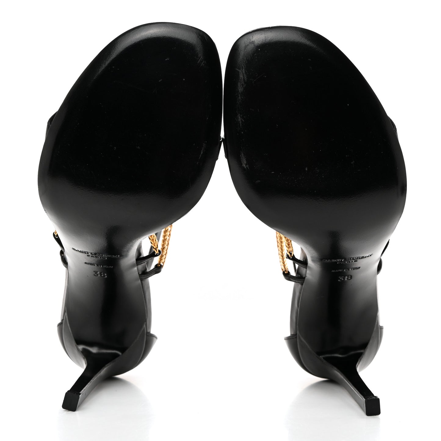 Seta Calfskin Chain Sandals 38 Black