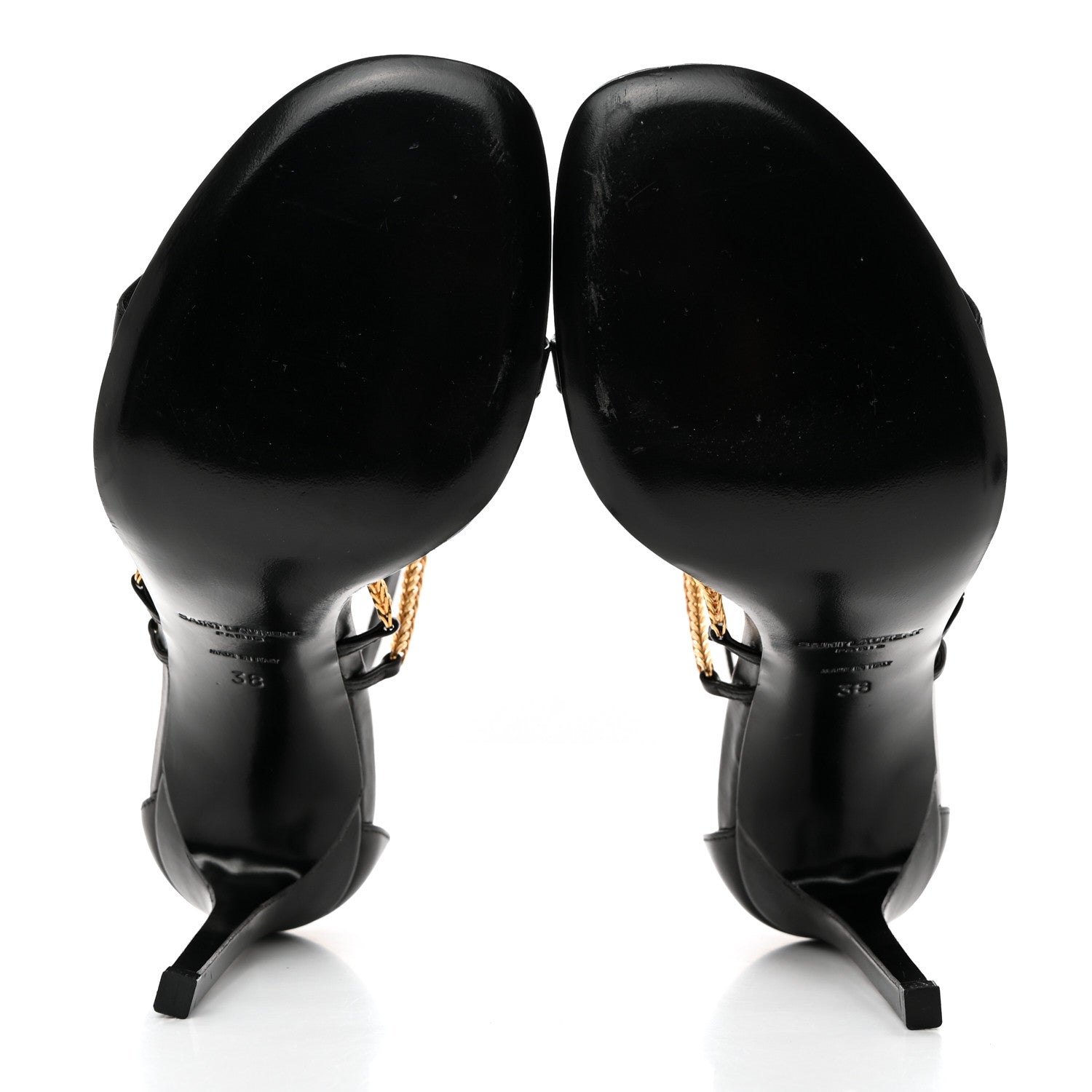 Saint Laurent Seta Calfskin Chain Sandals 38 Black 5 of 9