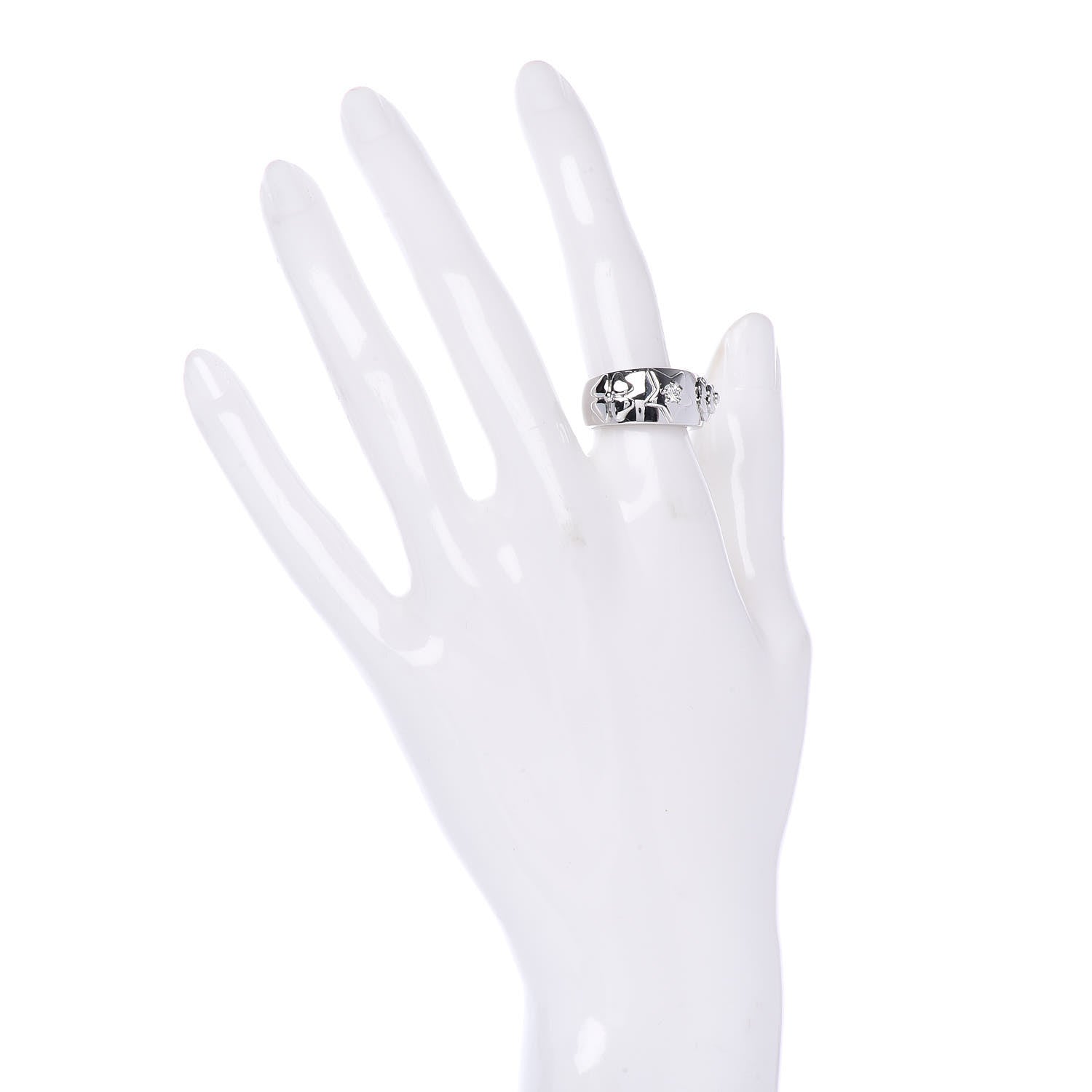 Chanel 18K White Gold Diamond Camelia Band Ring 52 6 2 of 5