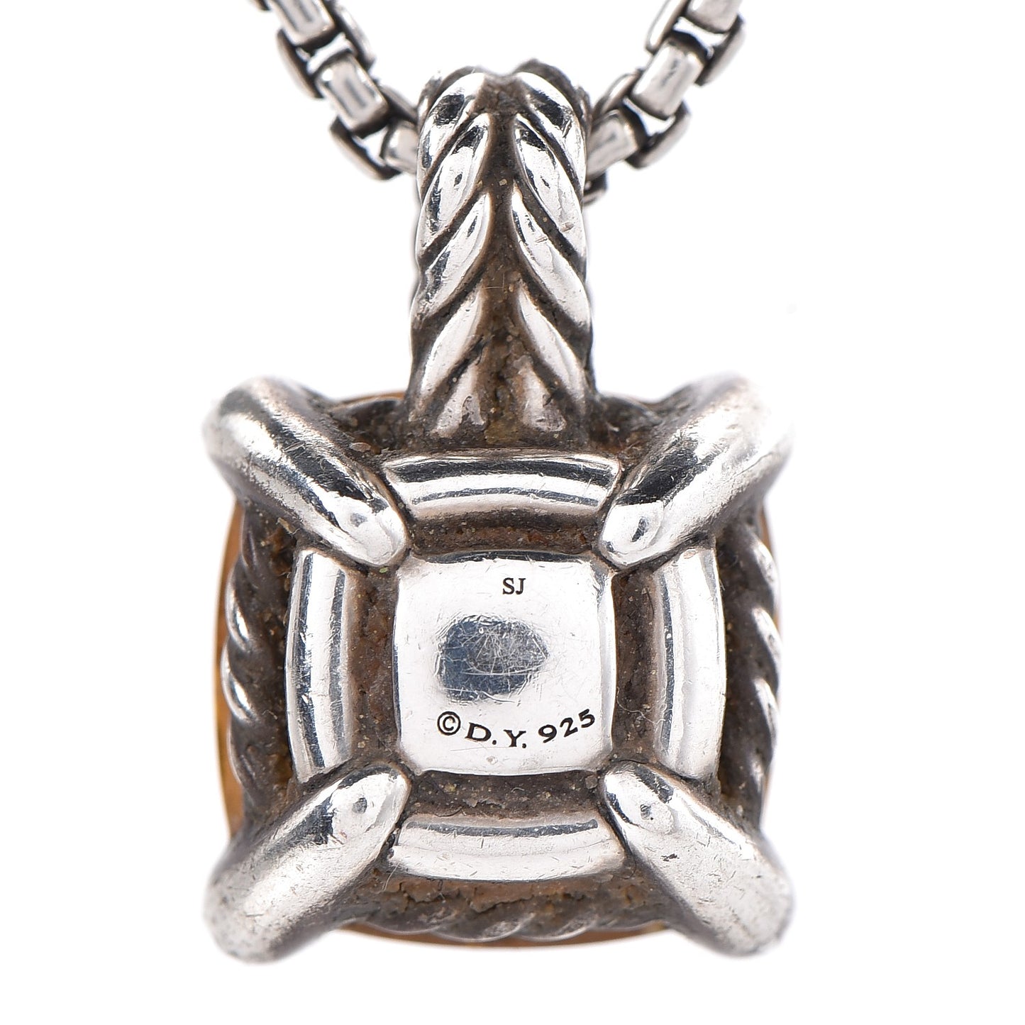 Sterling Silver Diamond Citrine 14mm Chatelaine Pendant Necklace