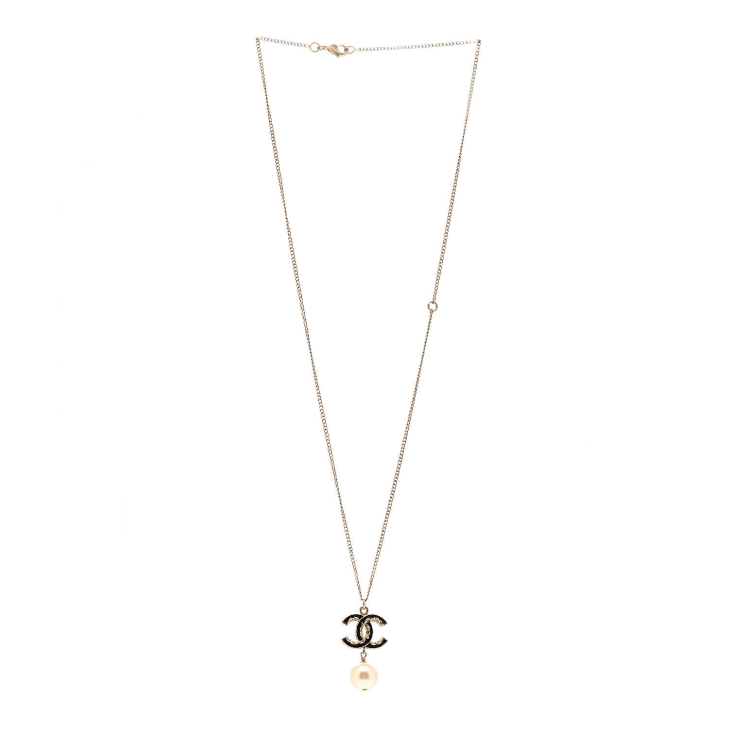 Chanel Enamel Pearl CC Baroque Drop Necklace Black Gold 3 of 5