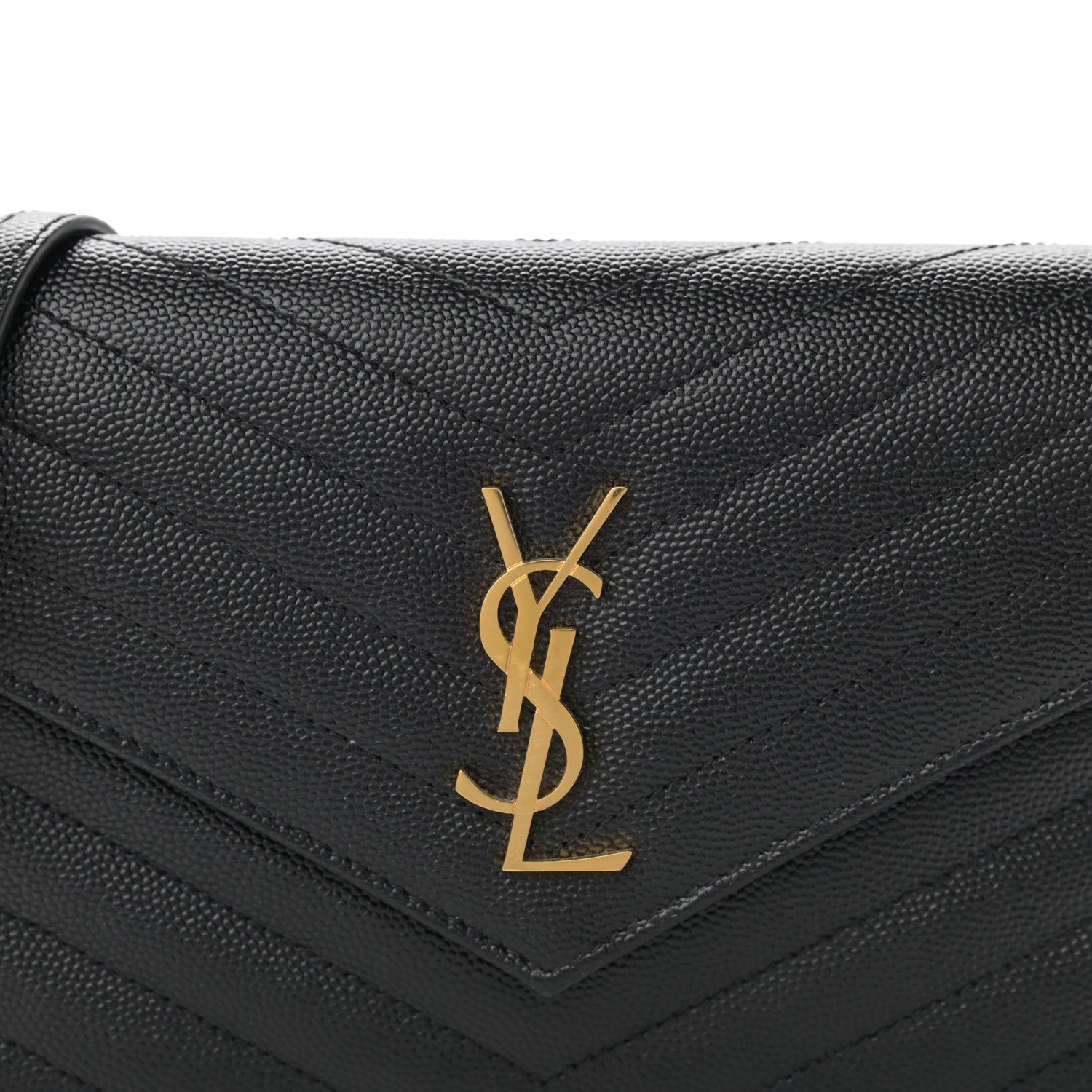 Saint Laurent Grain De Poudre Matelasse Chevron Monogram Envelope Chain Wallet Black 8 of 12