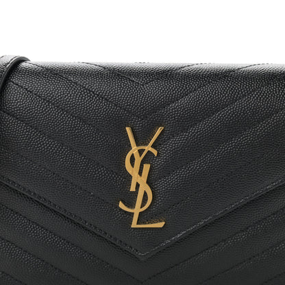 Saint Laurent Grain De Poudre Matelasse Chevron Monogram Envelope Chain Wallet Black 8 of 12