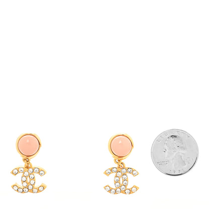 Chanel Crystal Pearl CC Drop Earrings Pink Gold 2 of 4