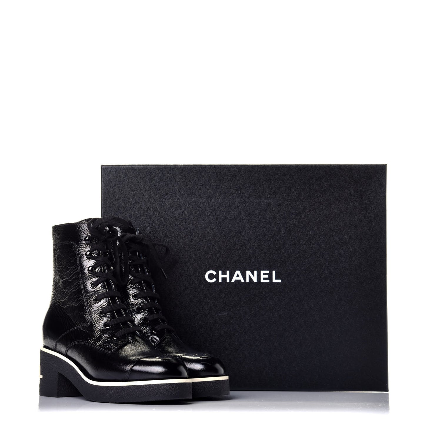 Shiny Crumpled Lambskin Lace Up Boots 36.5 Black