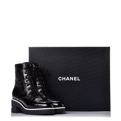 Chanel Shiny Crumpled Lambskin Lace Up Boots 36.5 Black 11 of 11
