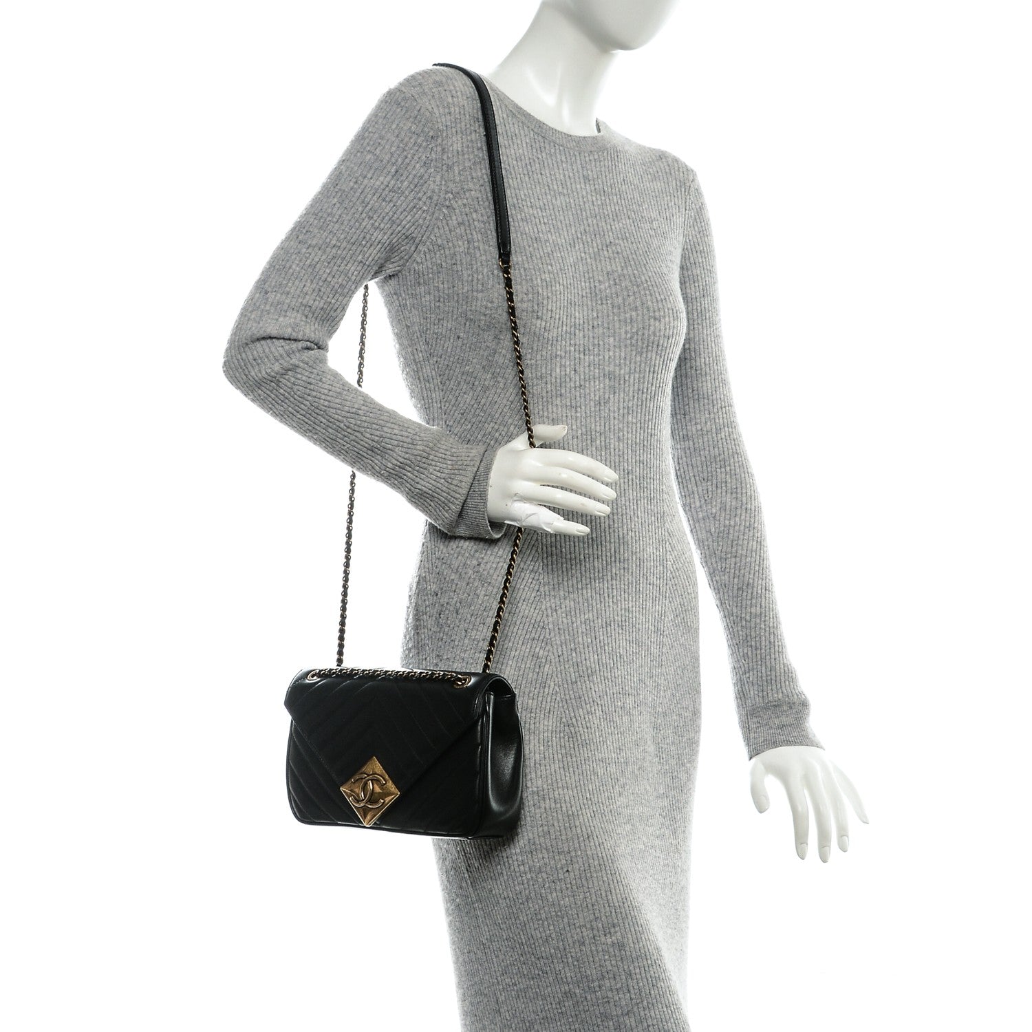 Chanel Lambskin Chevron Quilted Small Pyramid CC Flap Black 2 of 7
