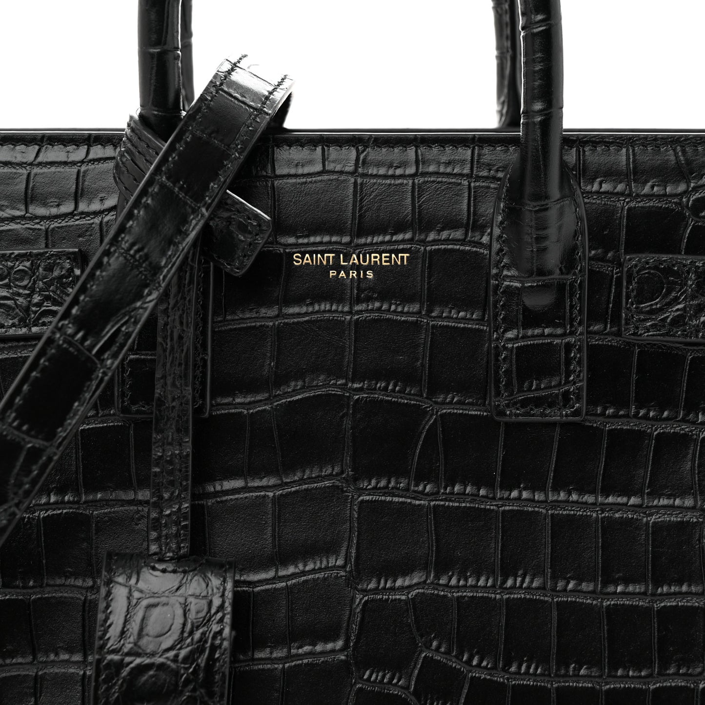 Calfskin Crocodile Embossed Nano Sac De Jour Black