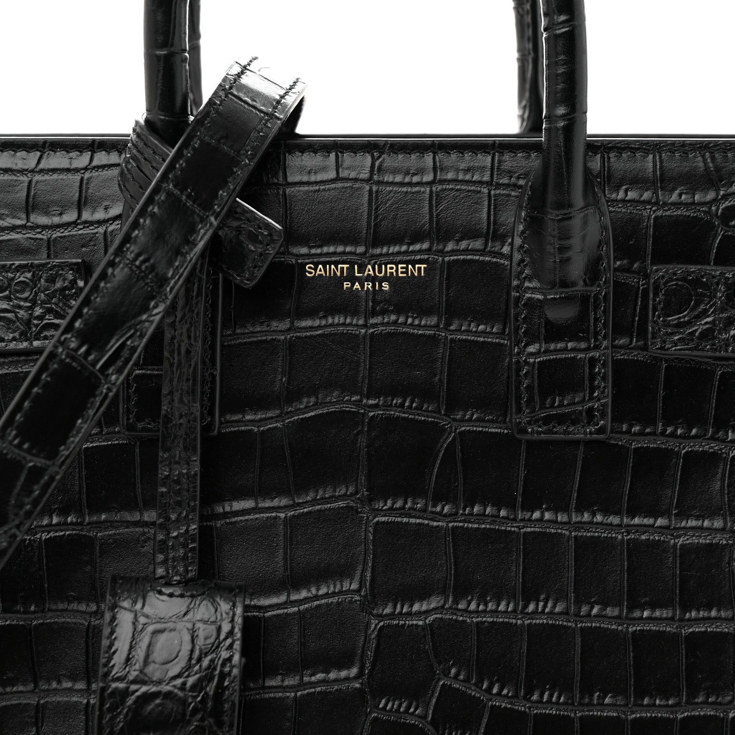 Saint Laurent Calfskin Crocodile Embossed Nano Sac De Jour Black 8 of 11