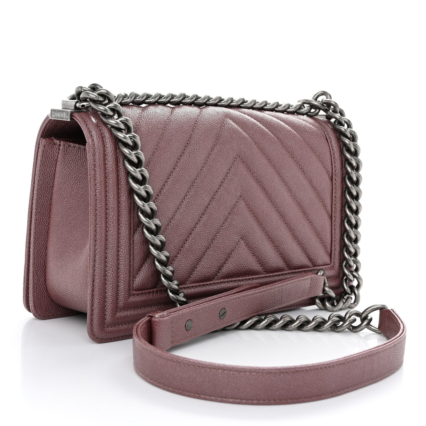 Metallic Caviar Chevron Quilted Medium Boy Flap Dark Pink