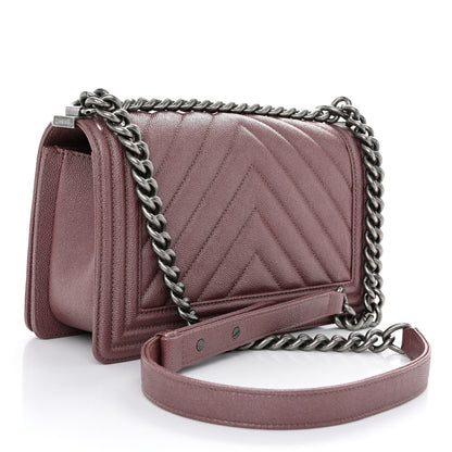 Chanel Metallic Caviar Chevron Quilted Medium Boy Flap Dark Pink 3 of 11