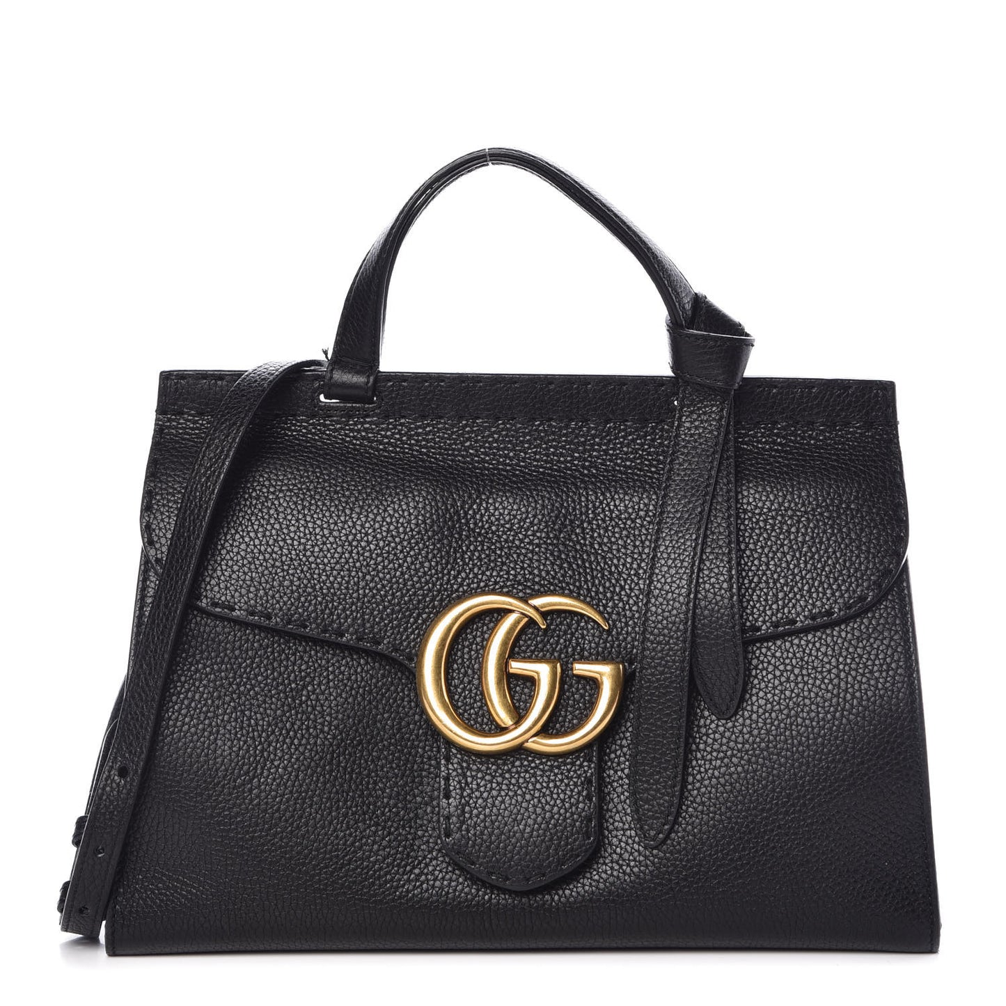 Calfskin Small GG Marmont Top Handle Bag Black