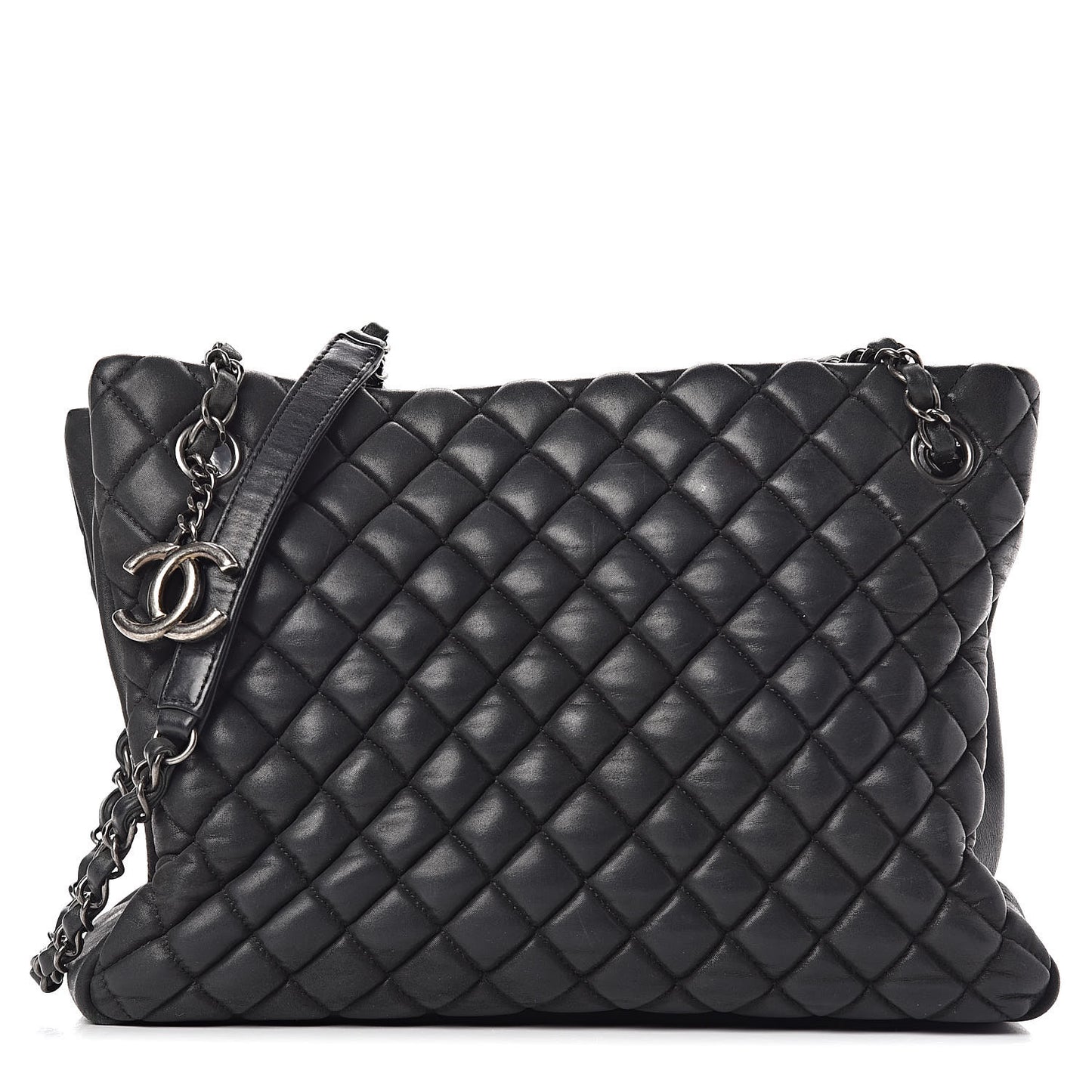 Iridescent Calfskin Small New Bubble Quilt Tote Dark Grey