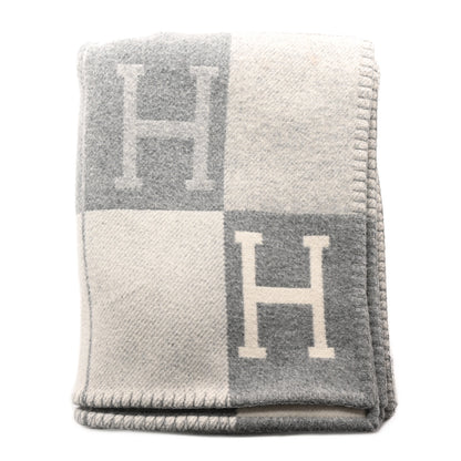 Hermes Wool Cashmere Avalon III Blanket Ecru Gris Clair 1 of 3