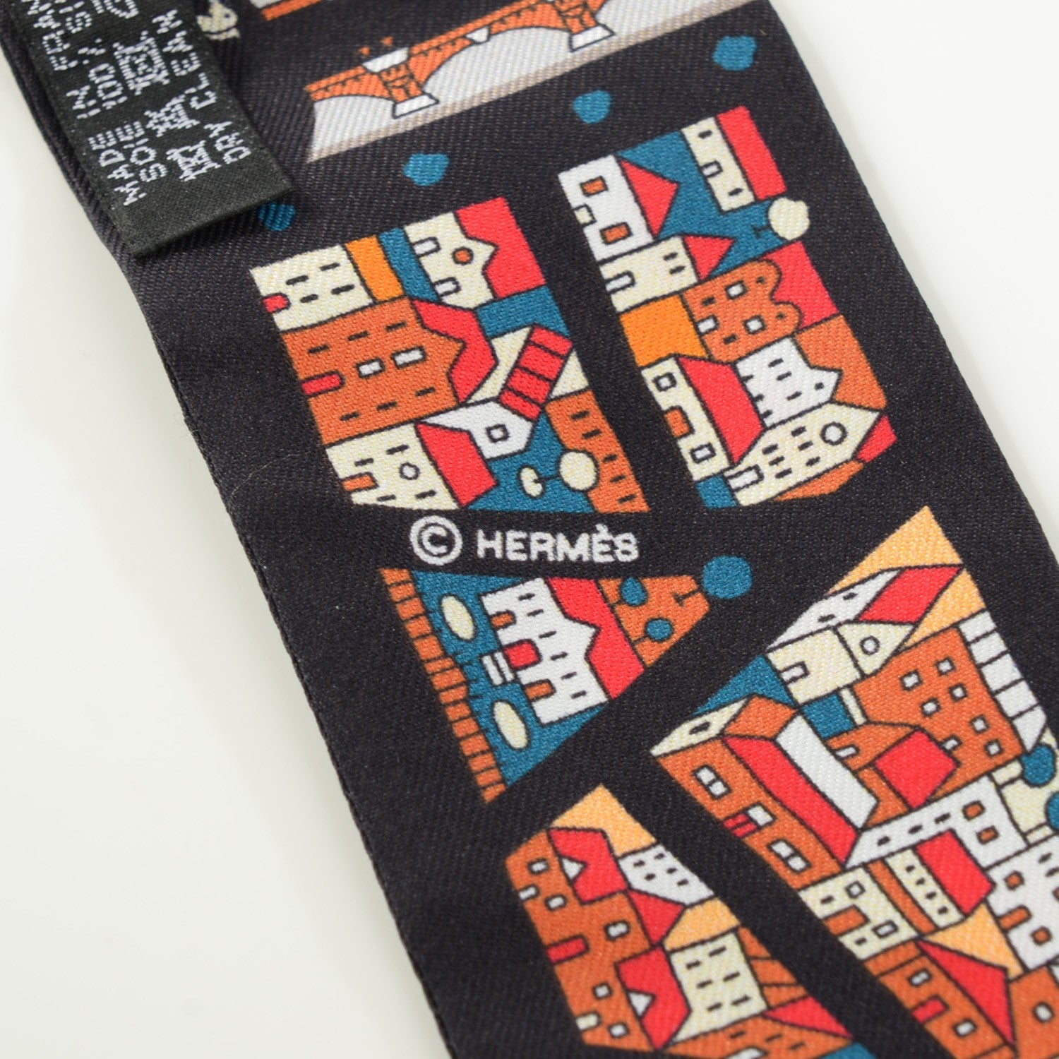 Hermes Silk Rive Droite Rive Gauche Twilly Noir Brique Bleu 4 of 5