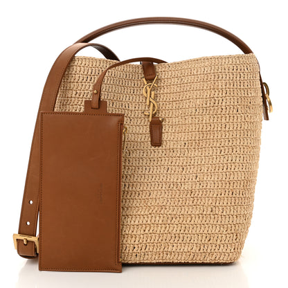 Saint Laurent Raffia Vegetable Tanned Calfskin Le 37 Bucket Bag Natural Brick 3 of 14