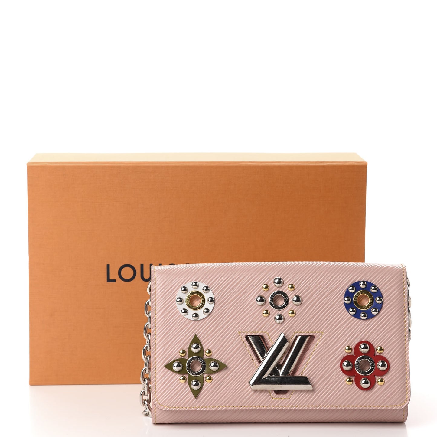 Epi Mechanical Flowers Twist Chain Wallet Rose Ballerine