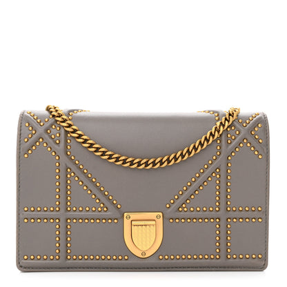 Christian Dior Calfskin Studded Diorama Wallet on Chain Pouch Grey 1 of 10