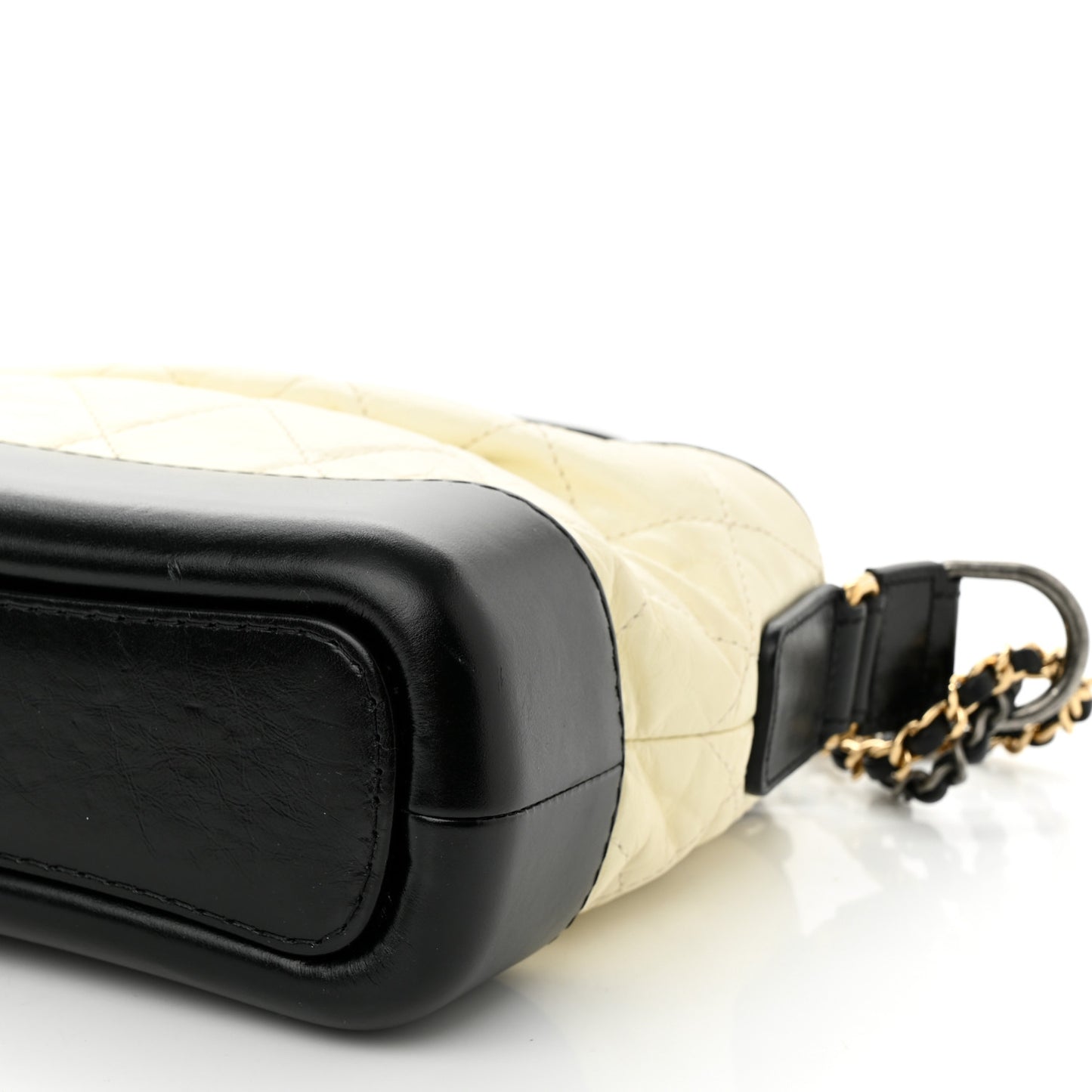 Aged Calfskin Quilted Small Gabrielle Hobo Black White