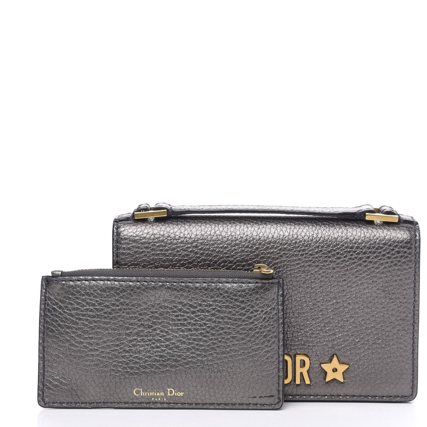 Metallic Grained Calfskin J'adior Clutch Gunmetal