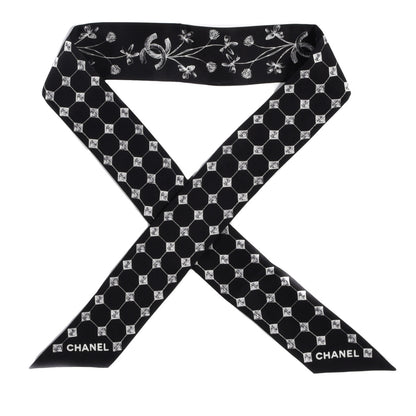 Chanel Silk CC Slim Bandeau Scarf Black White 1 of 4