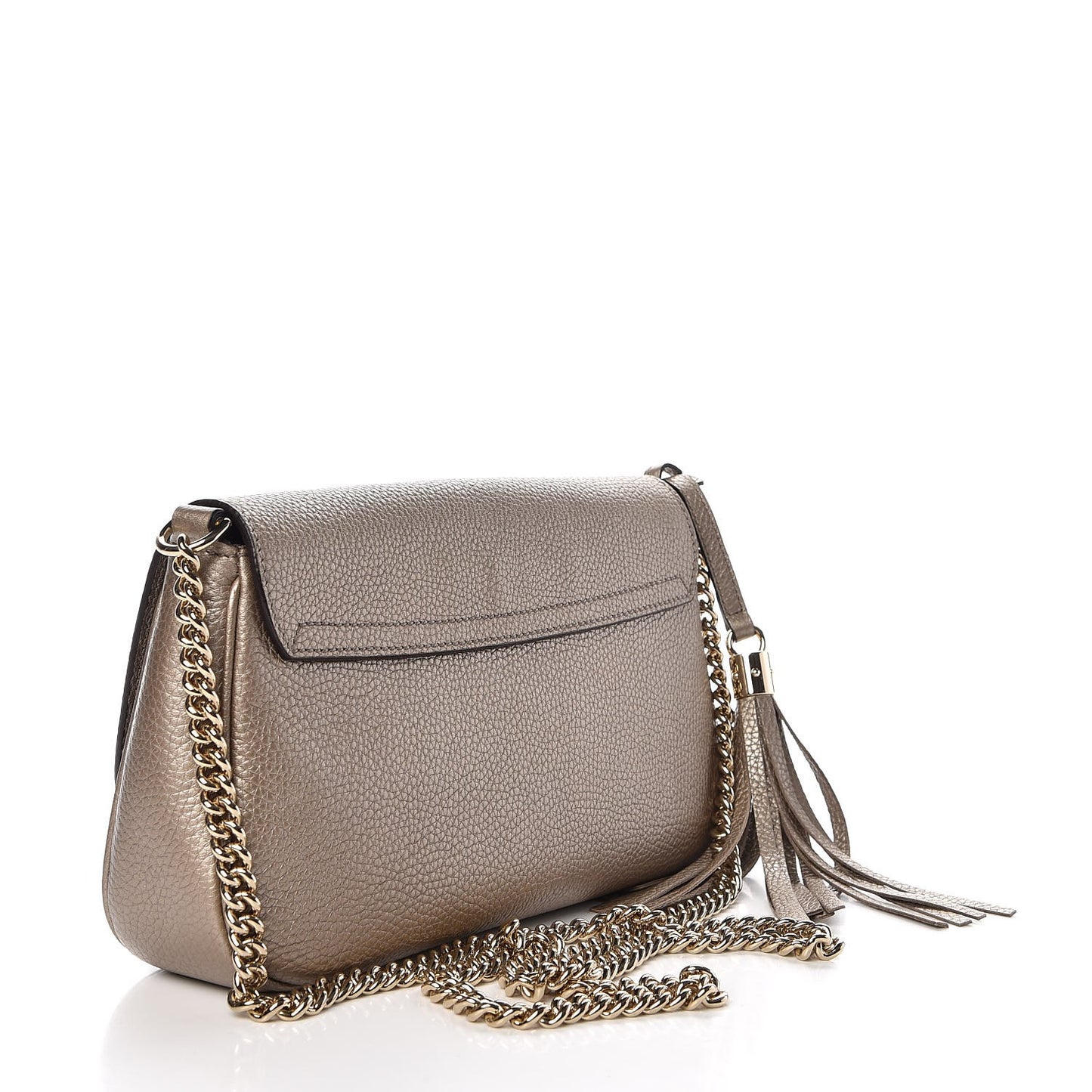 Metallic Pebbled Calfskin Medium Soho Flap Crossbody Golden Beige