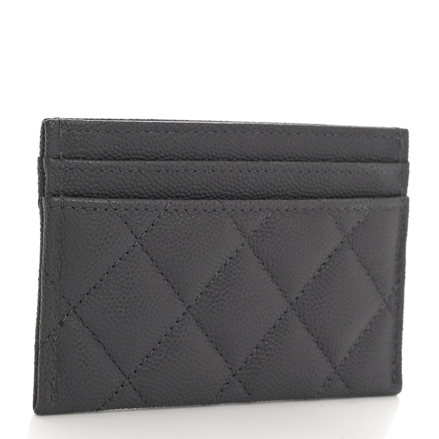 Shiny Caviar Enamel Quilted CC Flap Card Holder Grey