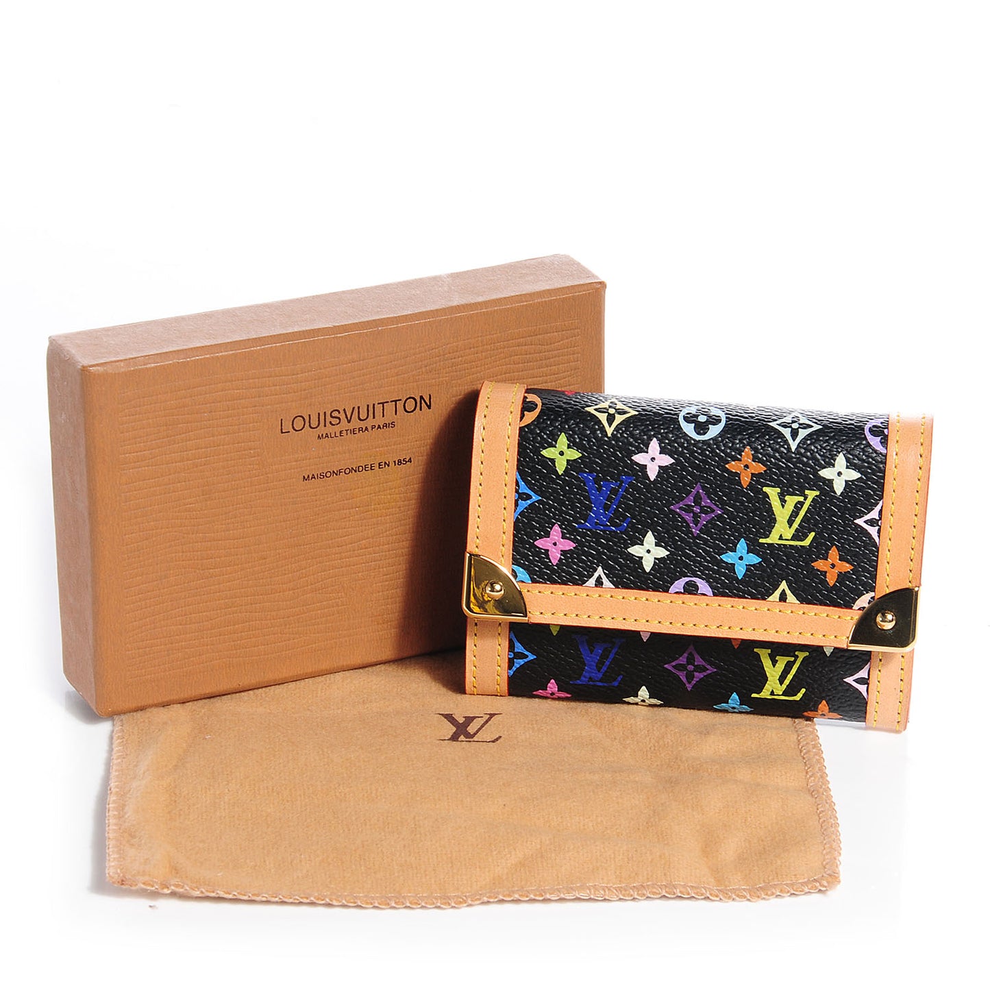 Monogram Multicolor Porte-Monnaie Plat Coin Purse Black