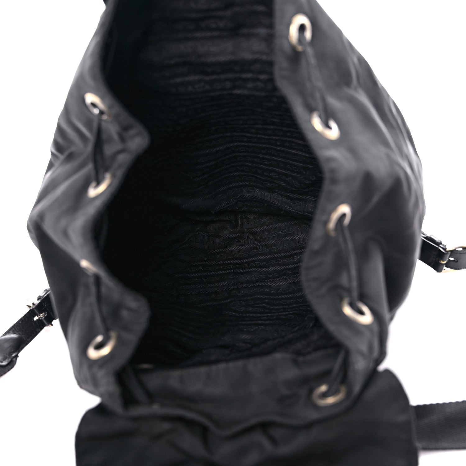 Prada Tessuto Nylon Crocodile Embossed Calfskin Cinch Backpack Black 5 of 28