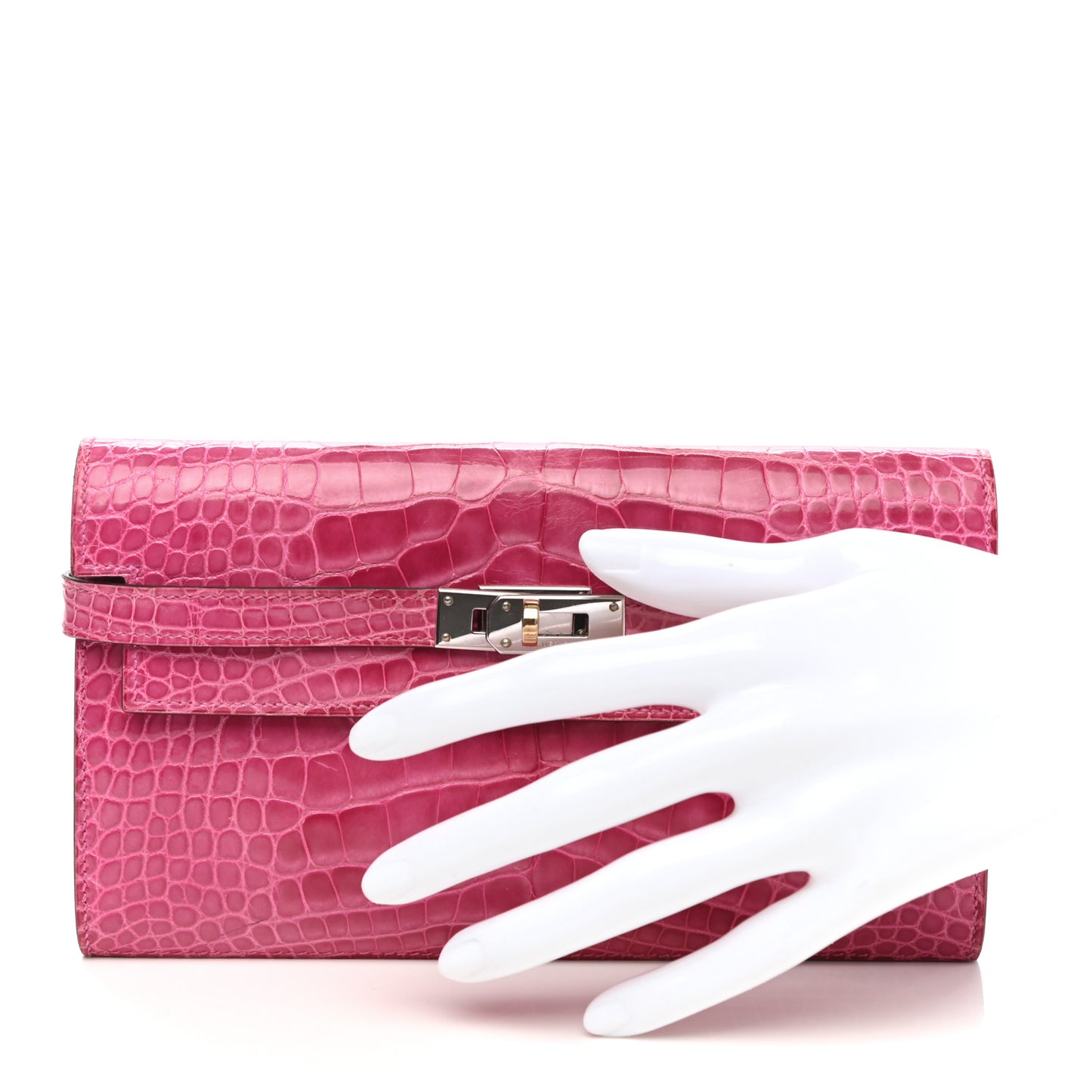Shiny Alligator Kelly Longue Wallet Fuchsia