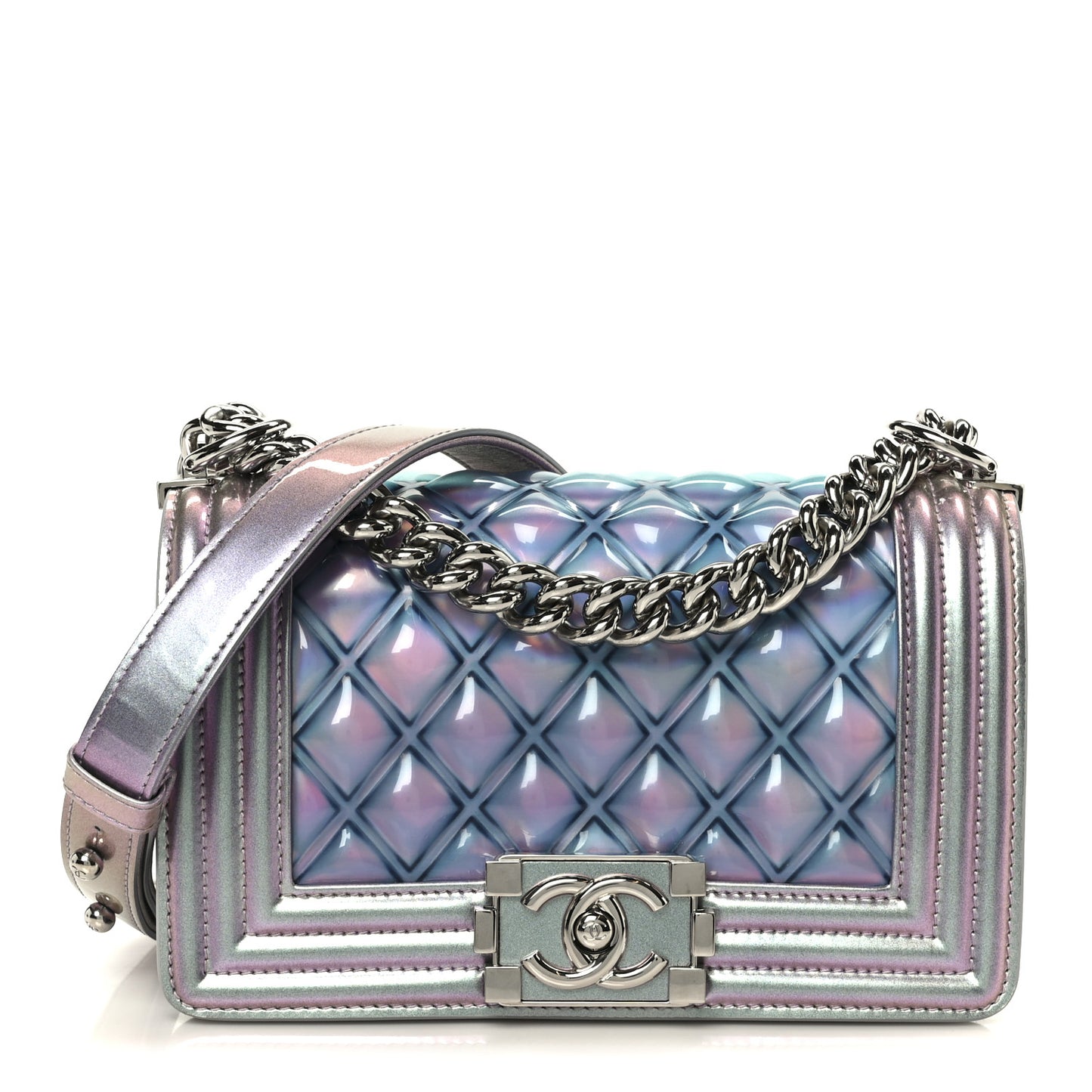 Iridescent Patent Calfskin PVC Quilted Small Boy Flap Light Purple