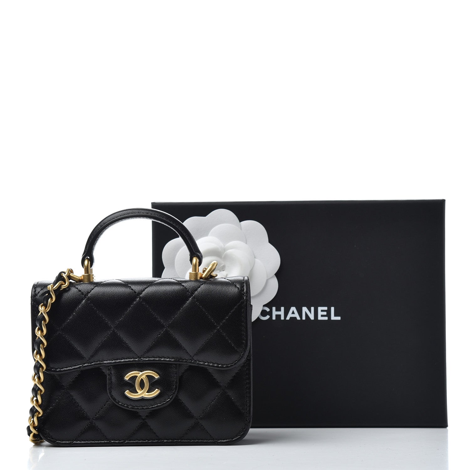 Chanel Lambskin Quilted Top Handle Flap Coin Purse With Chain Black 9 of 9