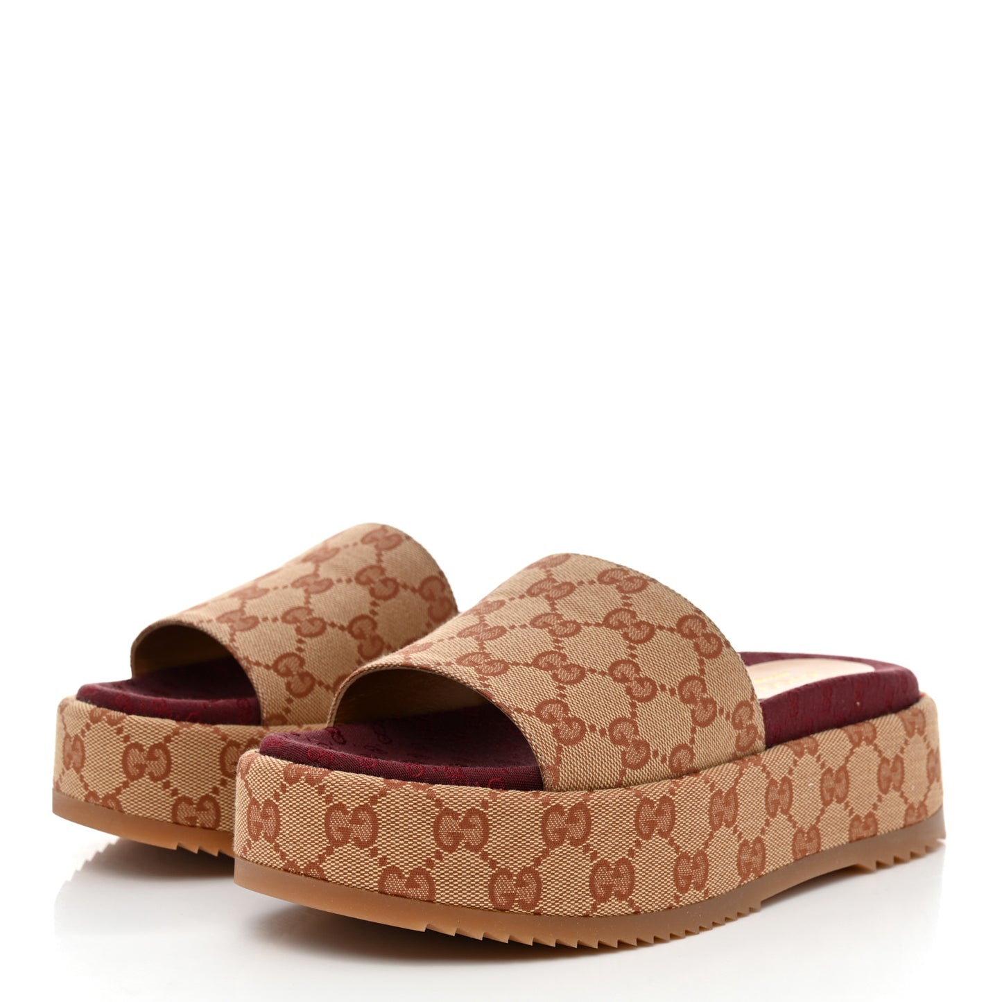 Canvas GG Monogram Angelina Platform Slide Sandals 37.5 Beige Ruggine