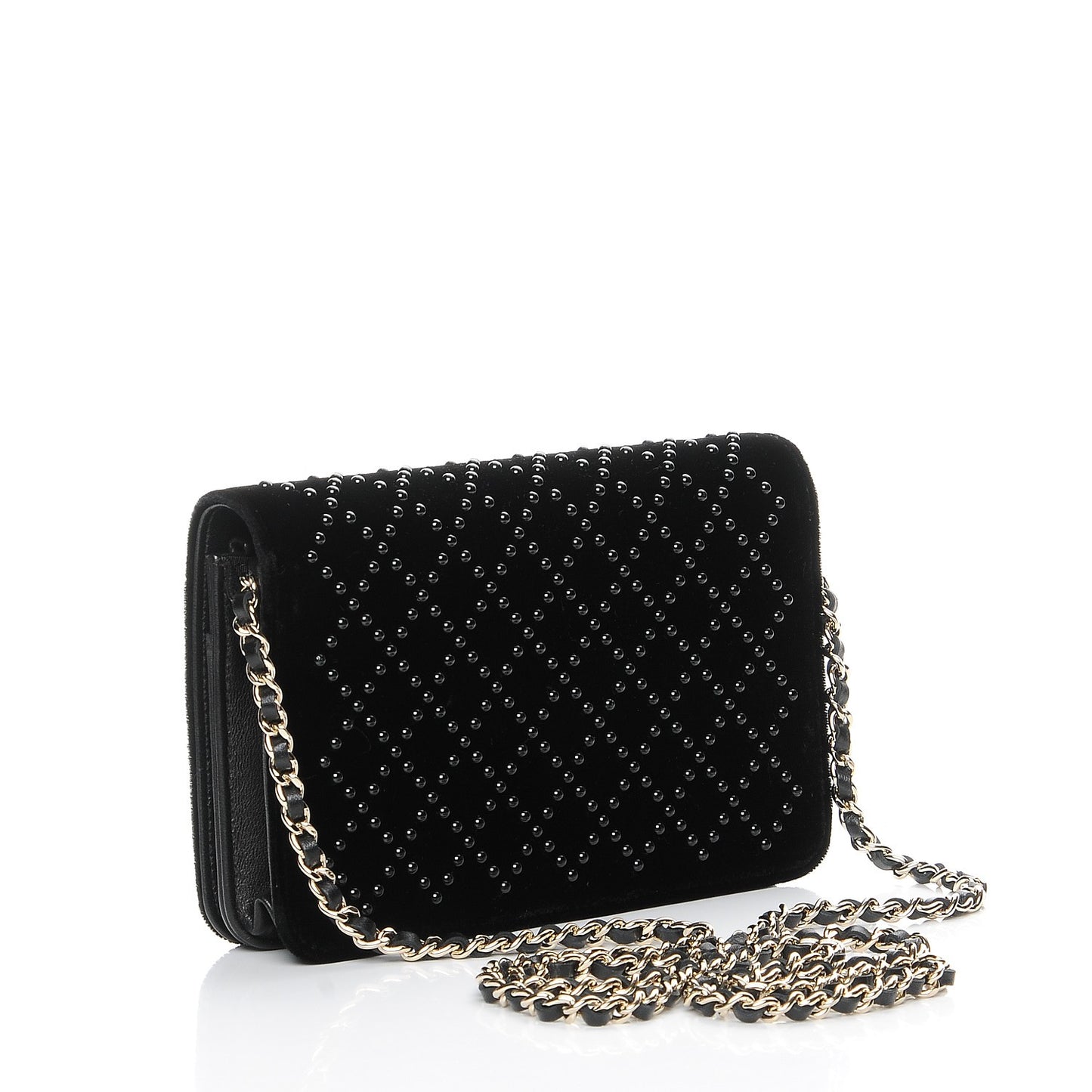 Velvet Studded Wallet On Chain WOC Black