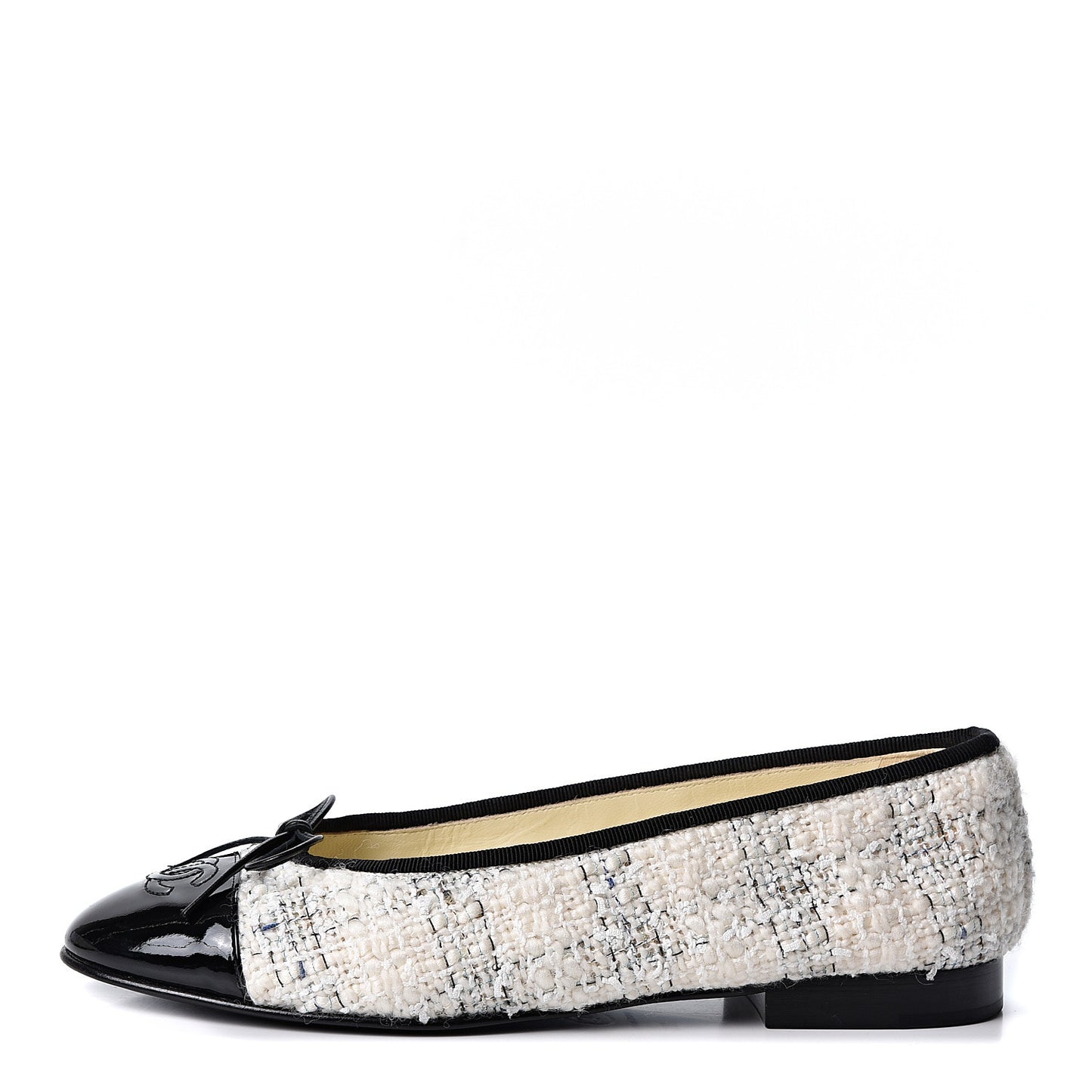 Tweed Cap Toe Ballerina Flats 38 White Black