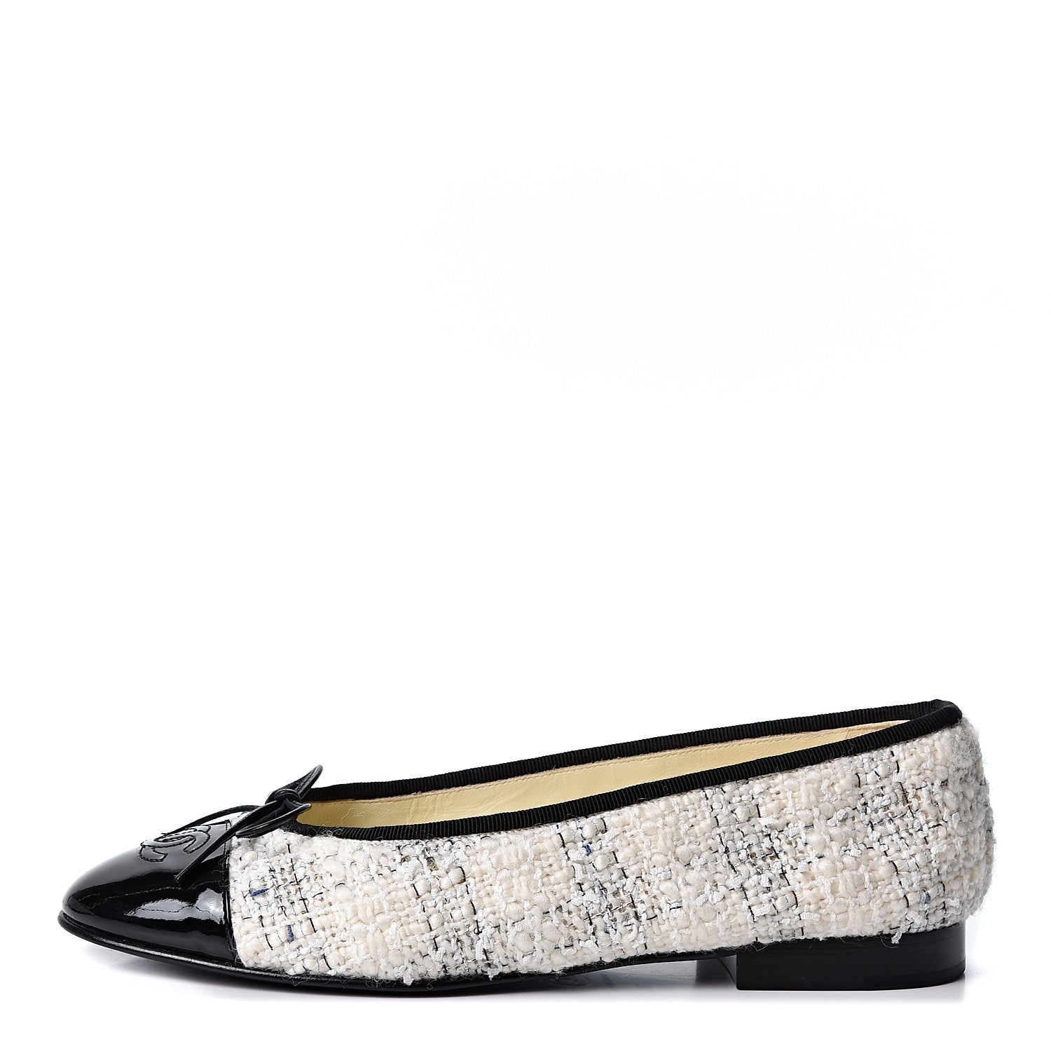 Chanel Tweed Cap Toe Ballerina Flats 38 White Black 1 of 10