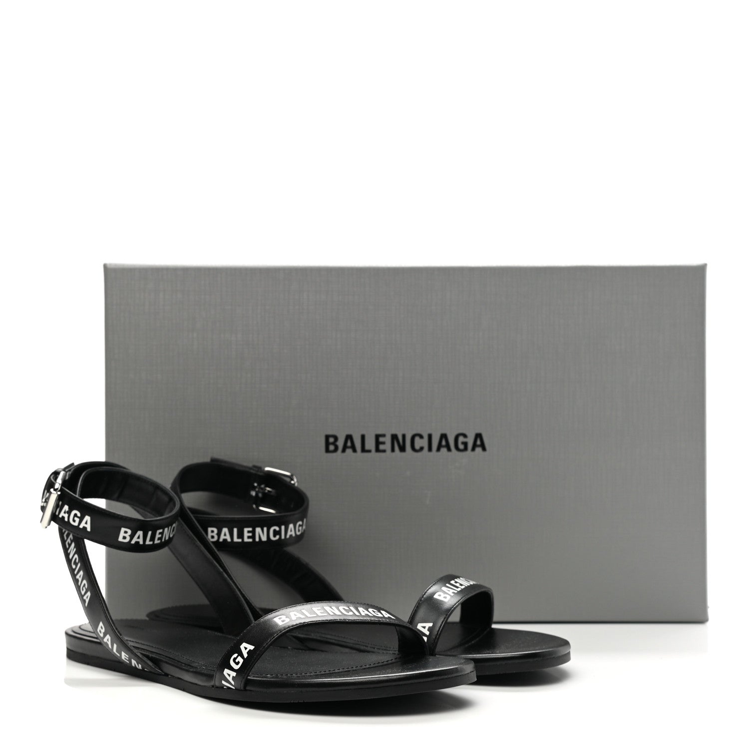 Balenciaga Calfskin Allover Logo Flat Sandals 36.5 Black White 9 of 9