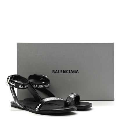 Balenciaga Calfskin Allover Logo Flat Sandals 36.5 Black White 9 of 9