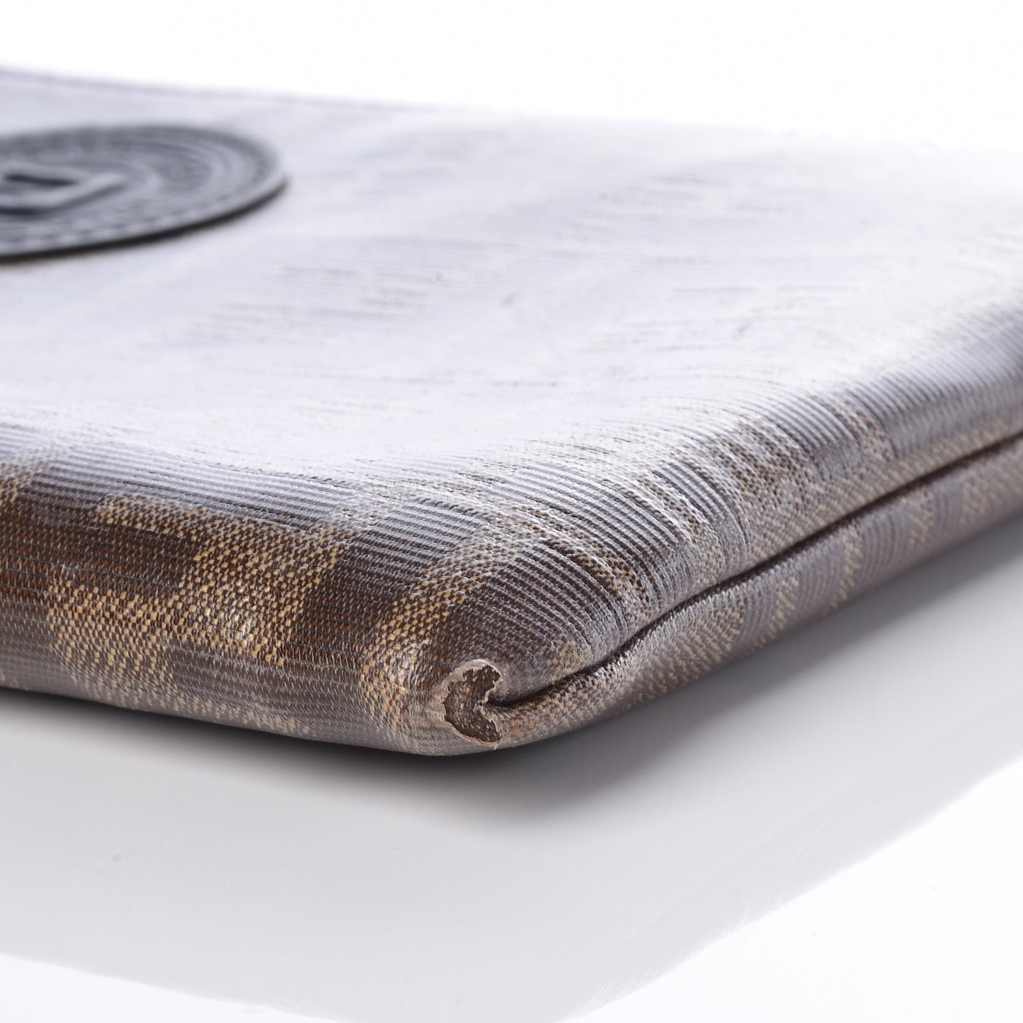 Glazed Fabric Vitello Century FF 1974 Stamp Patch Small FFreedom Flat Pouch Mogano Panna Black