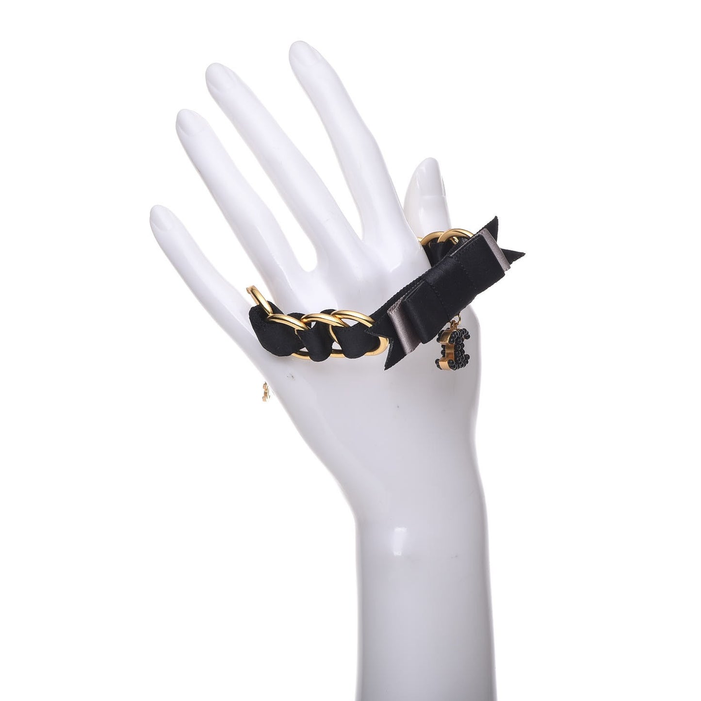 Bead Satin Chain Link CC Bracelet Black Gold