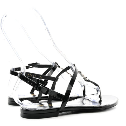 Saint Laurent Patent Calfskin Cassandra Crystal Monogram Sandals 36 Black 4 of 10