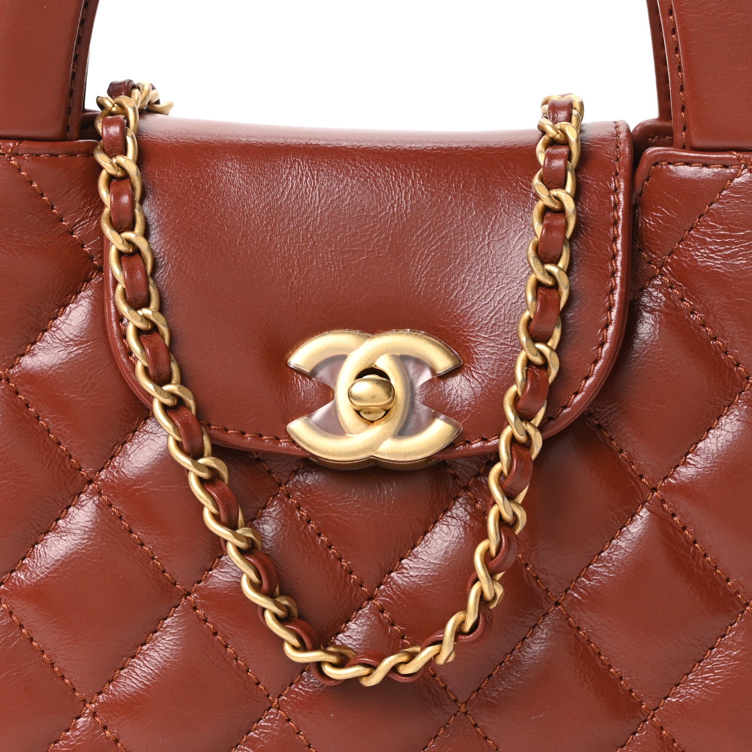 Chanel Shiny Aged Calfskin Quilted Nano Kelly Shopper Brown 8 of 11